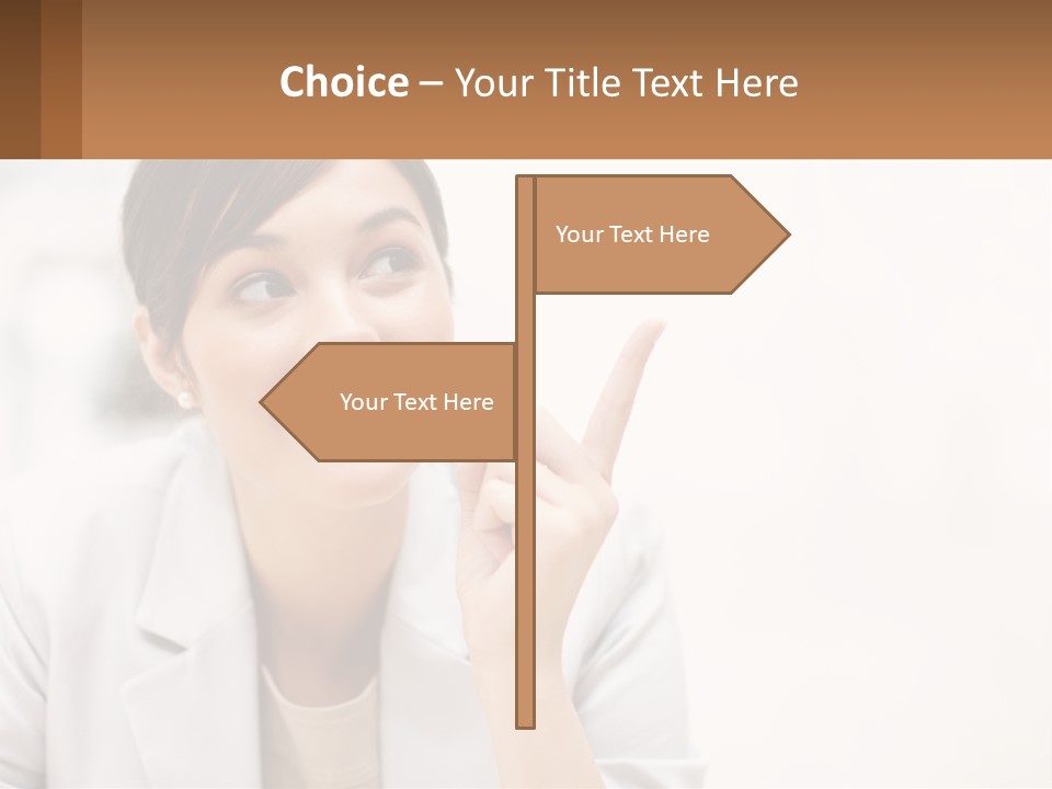 A Woman Pointing To The Side With A Smile On Her Face PowerPoint Template