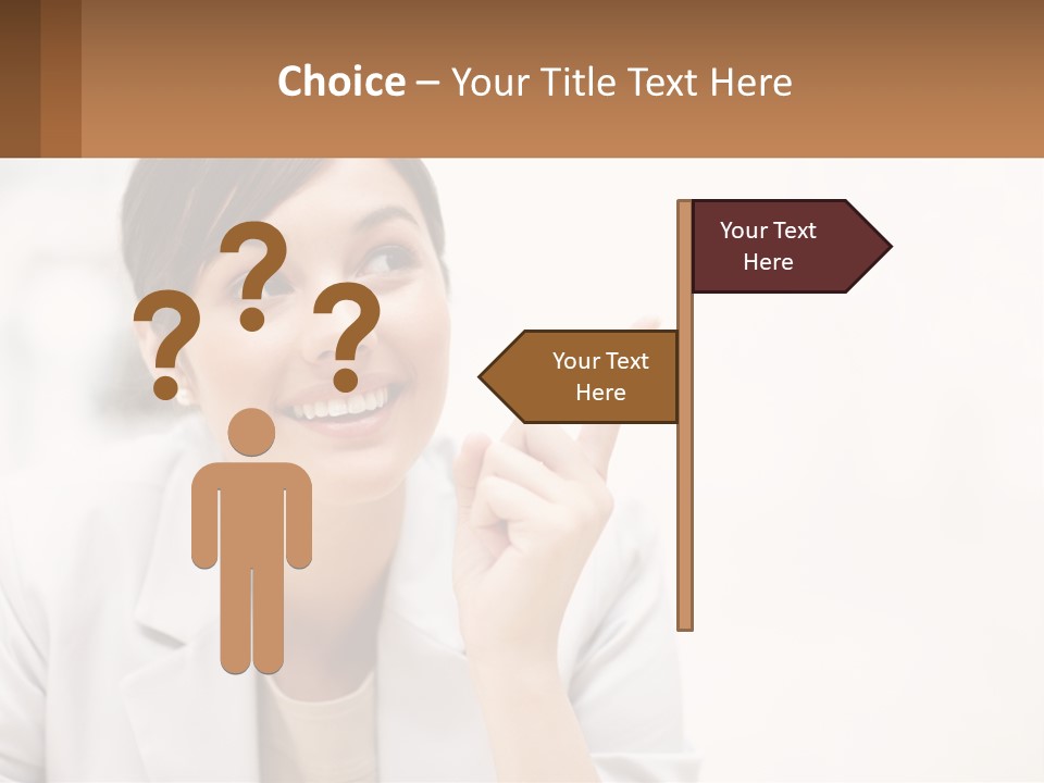 A Woman Pointing To The Side With A Smile On Her Face PowerPoint Template