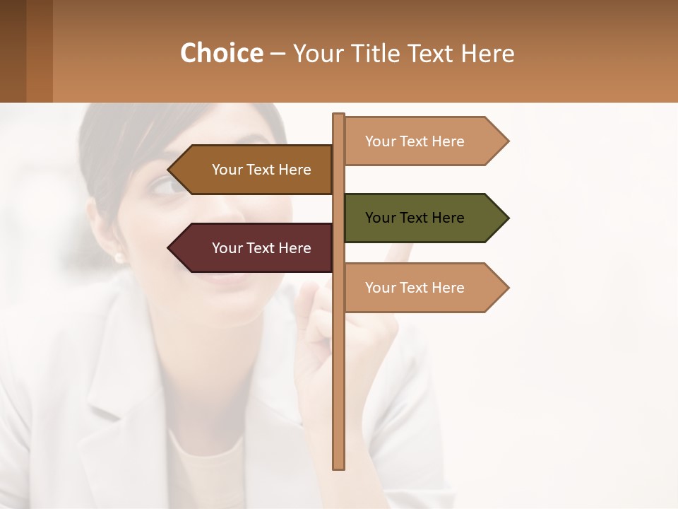 A Woman Pointing To The Side With A Smile On Her Face PowerPoint Template