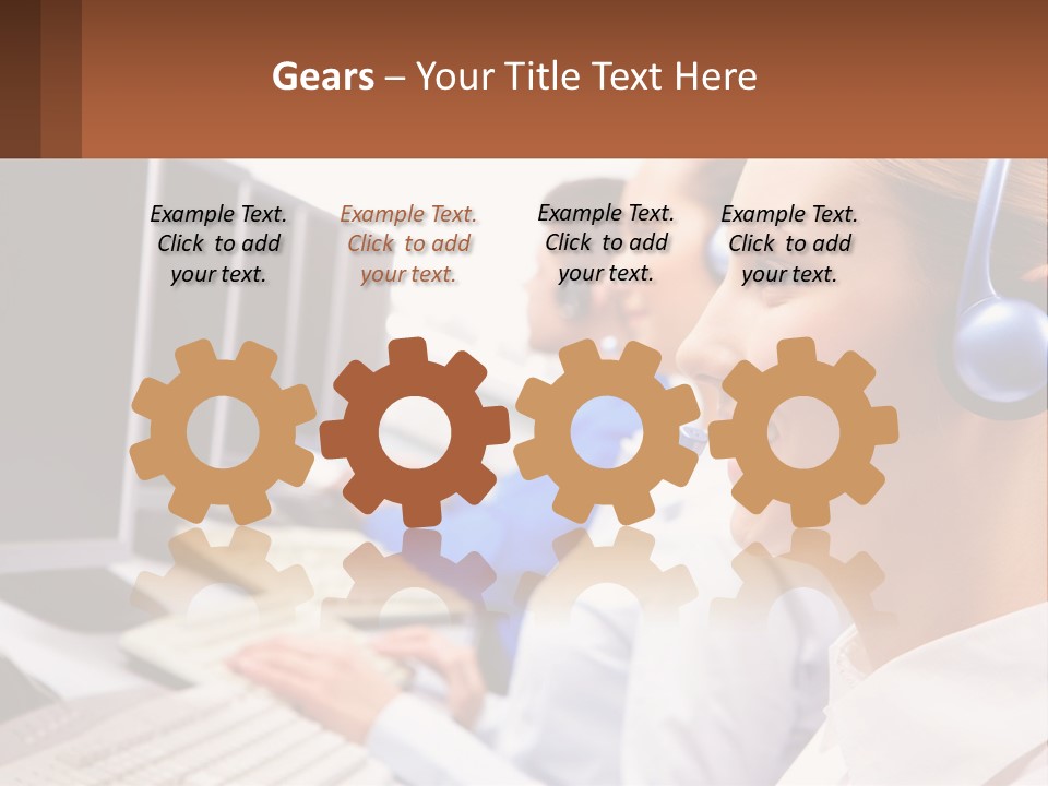 A Group Of People Wearing Headsets In Front Of Computers PowerPoint Template