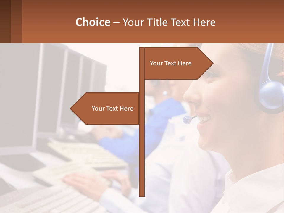 A Group Of People Wearing Headsets In Front Of Computers PowerPoint Template