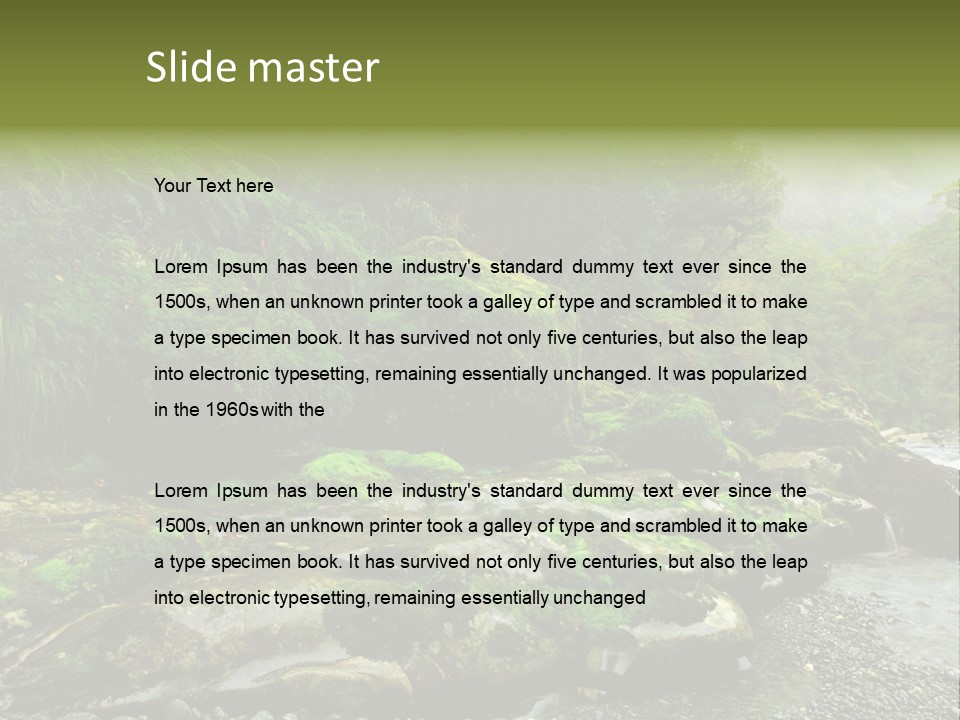 A Stream Of Water Surrounded By Trees And Rocks PowerPoint Template