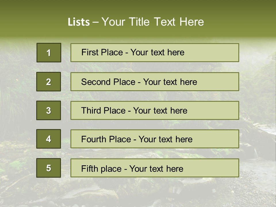 A Stream Of Water Surrounded By Trees And Rocks PowerPoint Template