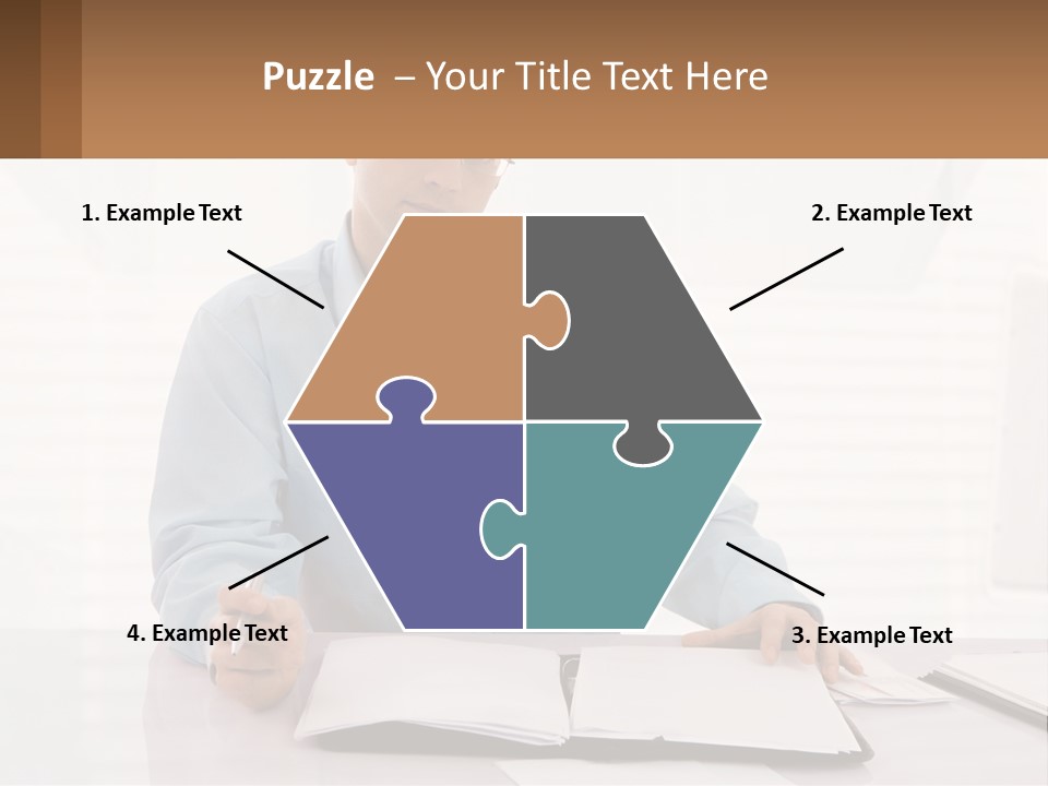 A Man Sitting At A Desk In Front Of A Computer PowerPoint Template