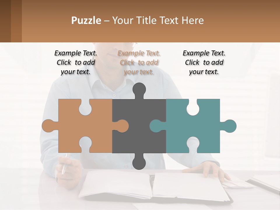 A Man Sitting At A Desk In Front Of A Computer PowerPoint Template