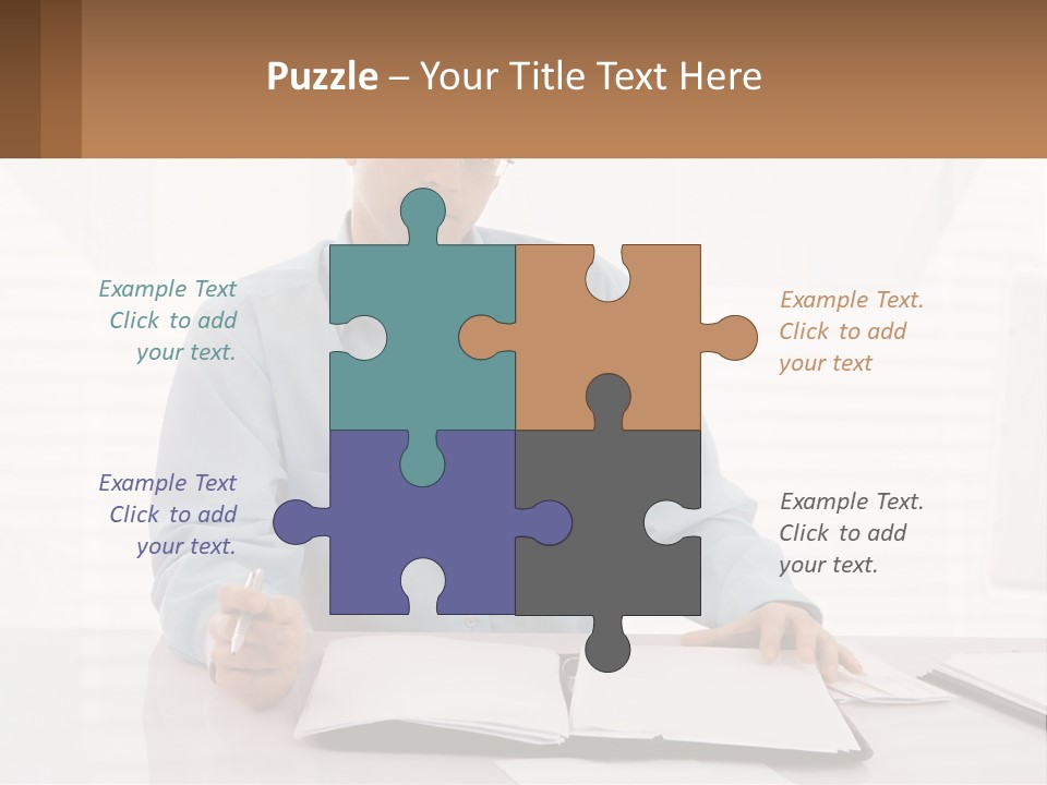A Man Sitting At A Desk In Front Of A Computer PowerPoint Template