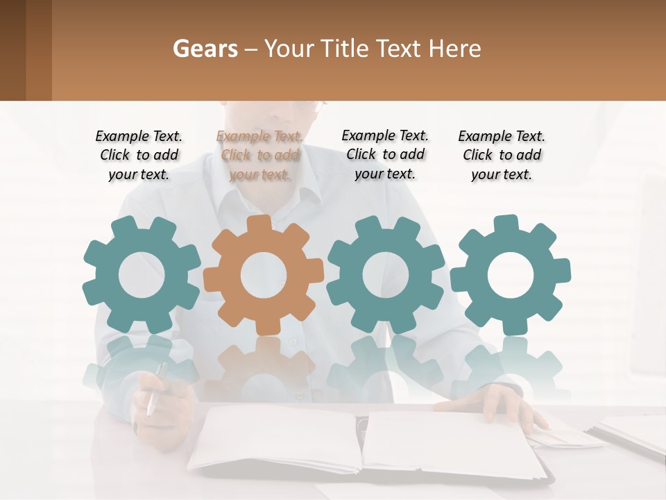 A Man Sitting At A Desk In Front Of A Computer PowerPoint Template