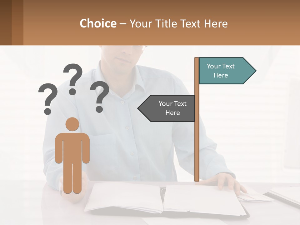 A Man Sitting At A Desk In Front Of A Computer PowerPoint Template