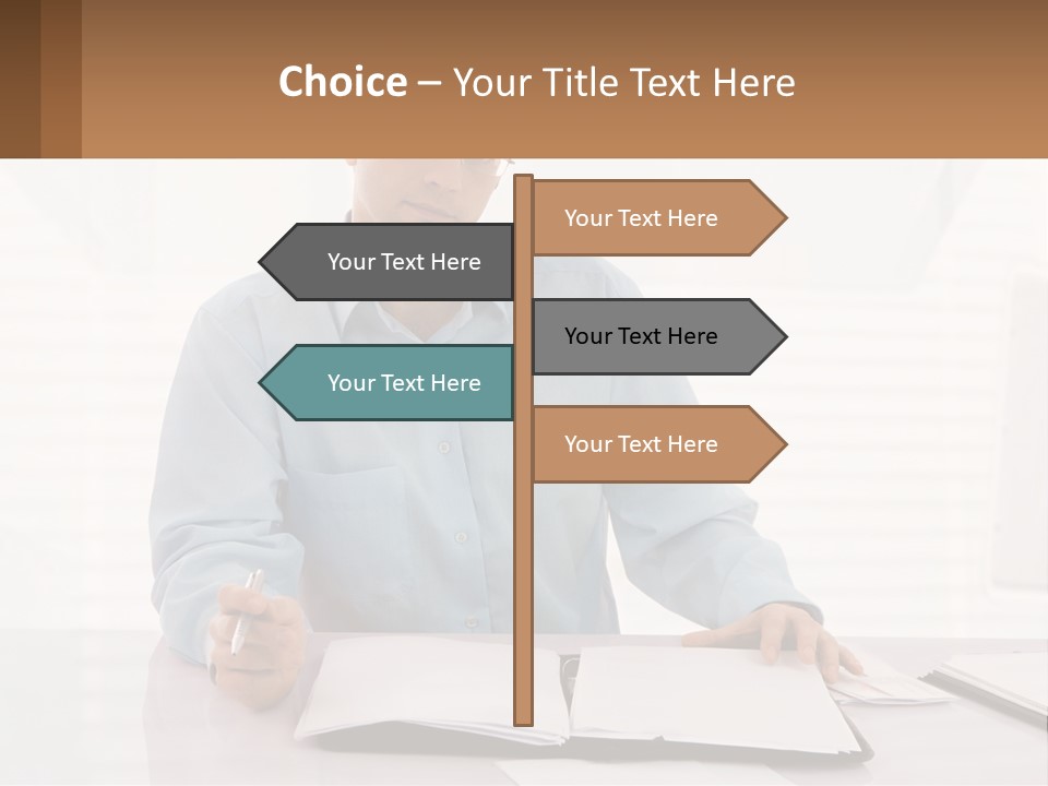 A Man Sitting At A Desk In Front Of A Computer PowerPoint Template