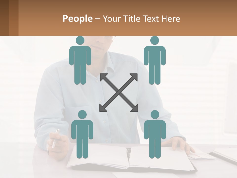 A Man Sitting At A Desk In Front Of A Computer PowerPoint Template