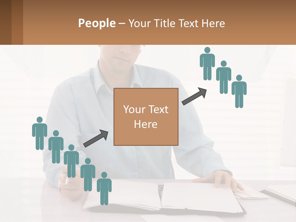 A Man Sitting At A Desk In Front Of A Computer PowerPoint Template