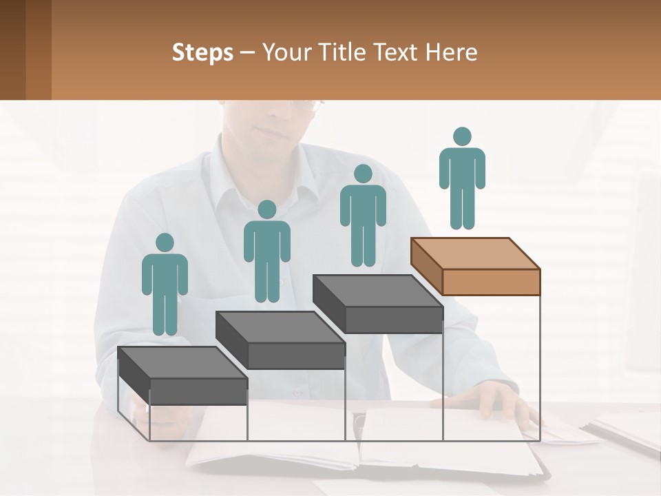 A Man Sitting At A Desk In Front Of A Computer PowerPoint Template