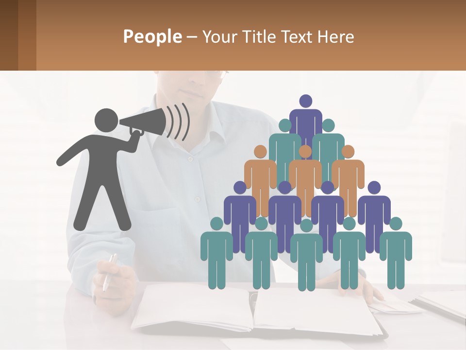 A Man Sitting At A Desk In Front Of A Computer PowerPoint Template