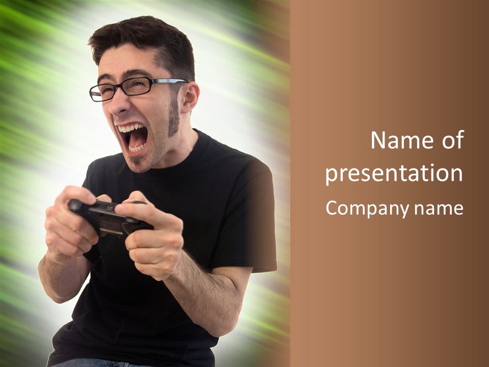 A Man Holding A Remote Control In His Hand PowerPoint Template