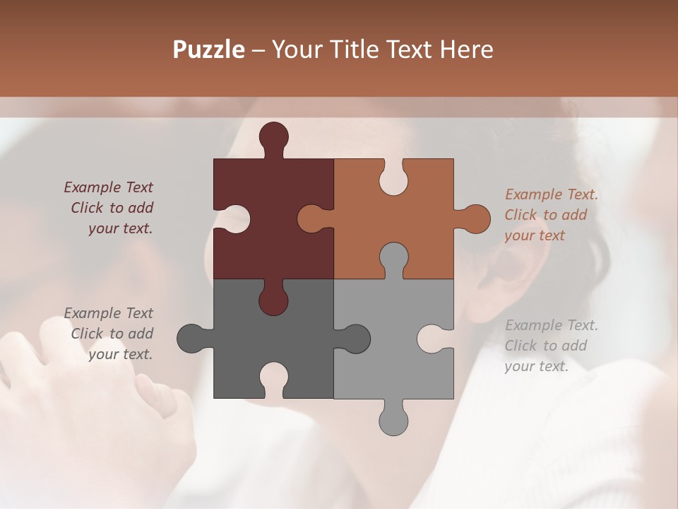 A Woman Sitting At A Table With A Smile On Her Face PowerPoint Template