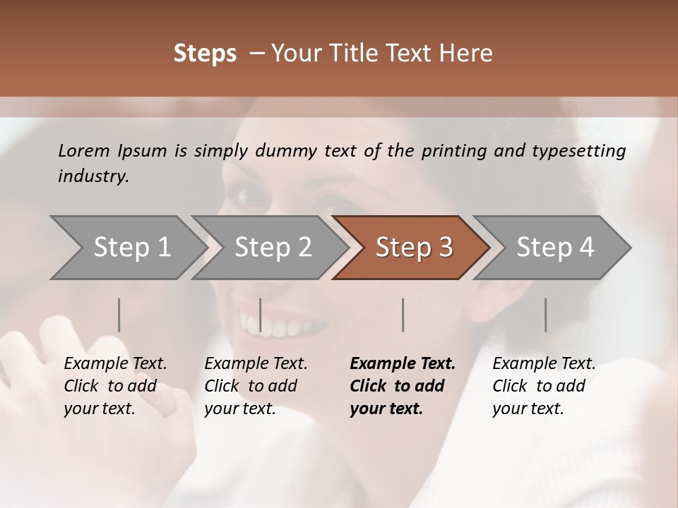 A Woman Sitting At A Table With A Smile On Her Face PowerPoint Template