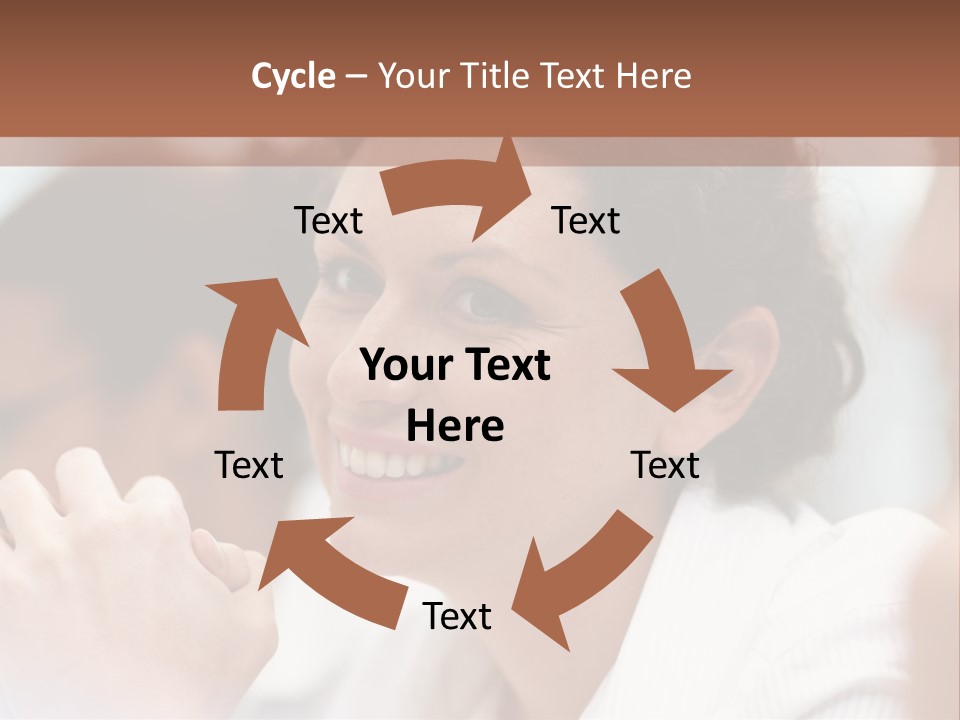 A Woman Sitting At A Table With A Smile On Her Face PowerPoint Template