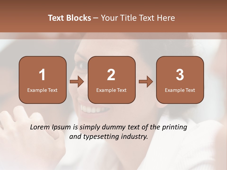 A Woman Sitting At A Table With A Smile On Her Face PowerPoint Template
