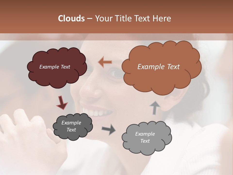 A Woman Sitting At A Table With A Smile On Her Face PowerPoint Template