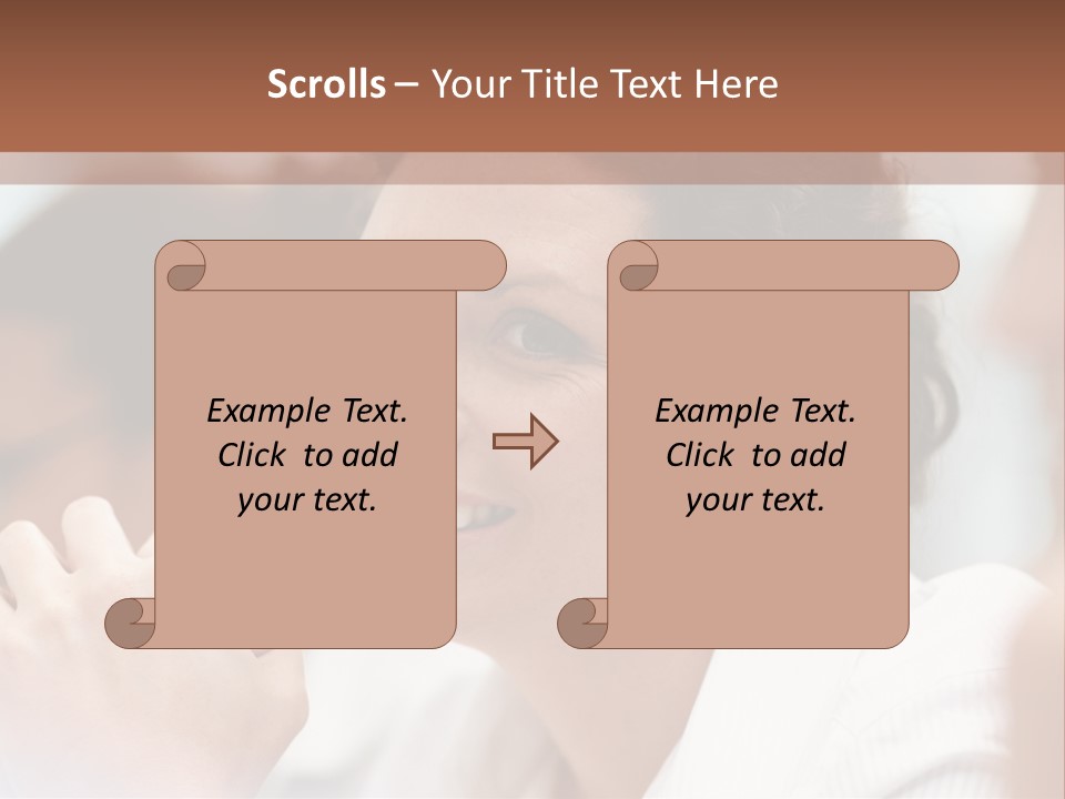 A Woman Sitting At A Table With A Smile On Her Face PowerPoint Template