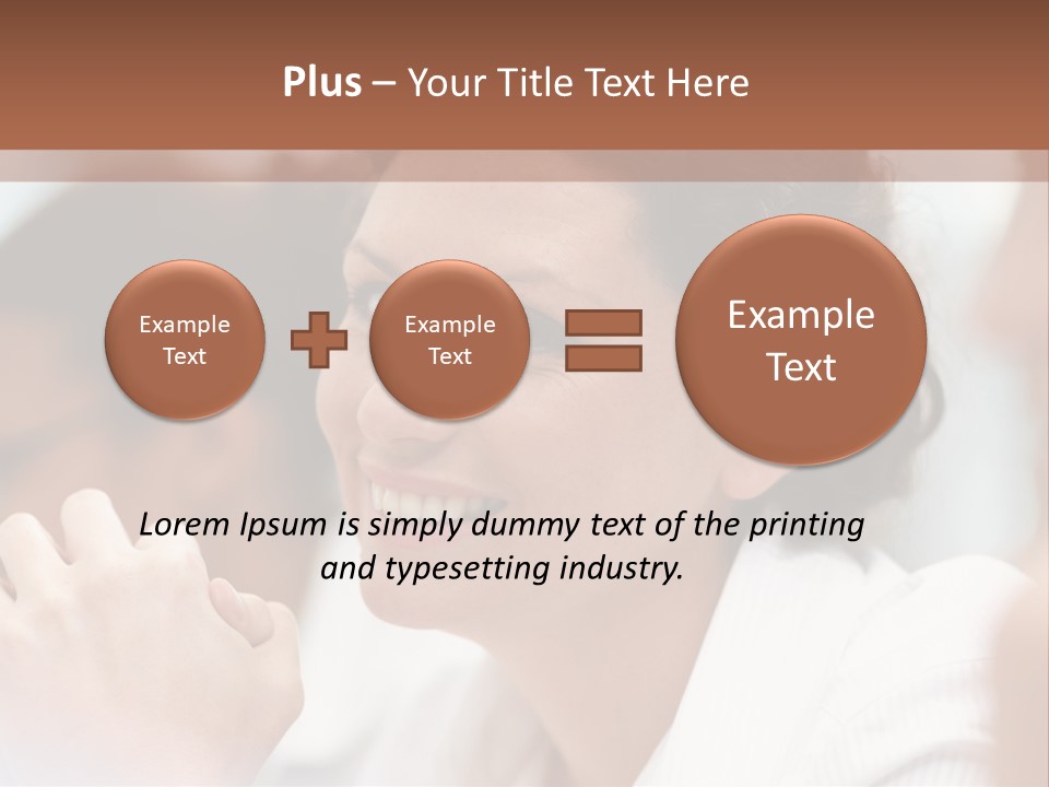 A Woman Sitting At A Table With A Smile On Her Face PowerPoint Template