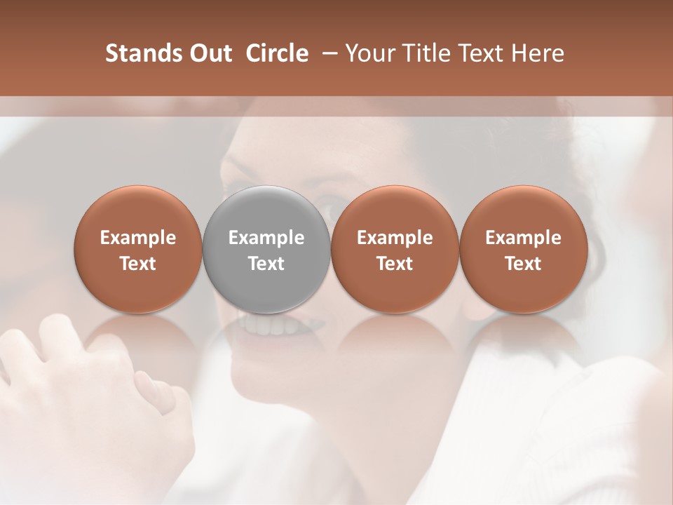 A Woman Sitting At A Table With A Smile On Her Face PowerPoint Template