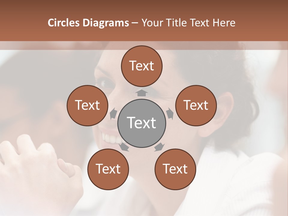 A Woman Sitting At A Table With A Smile On Her Face PowerPoint Template