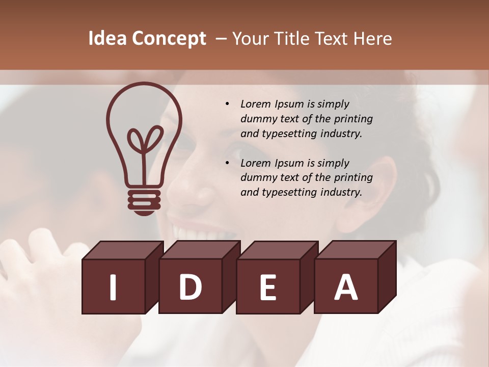 A Woman Sitting At A Table With A Smile On Her Face PowerPoint Template