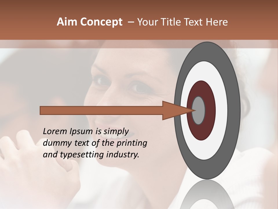 A Woman Sitting At A Table With A Smile On Her Face PowerPoint Template