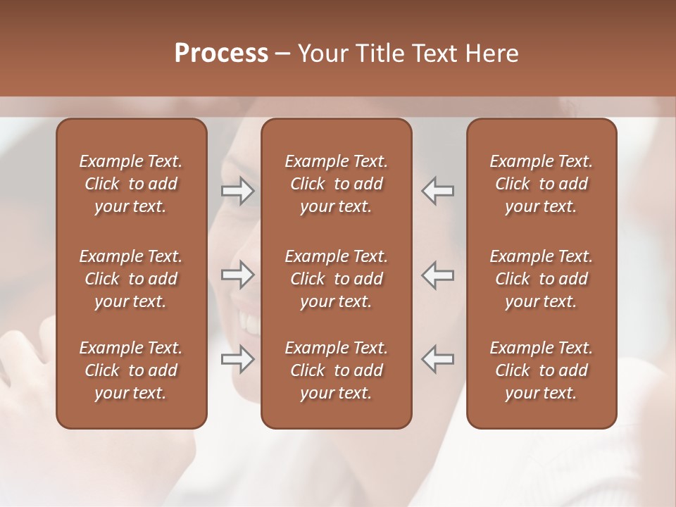 A Woman Sitting At A Table With A Smile On Her Face PowerPoint Template