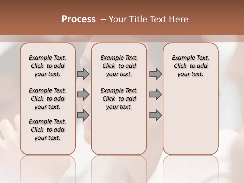 A Woman Sitting At A Table With A Smile On Her Face PowerPoint Template