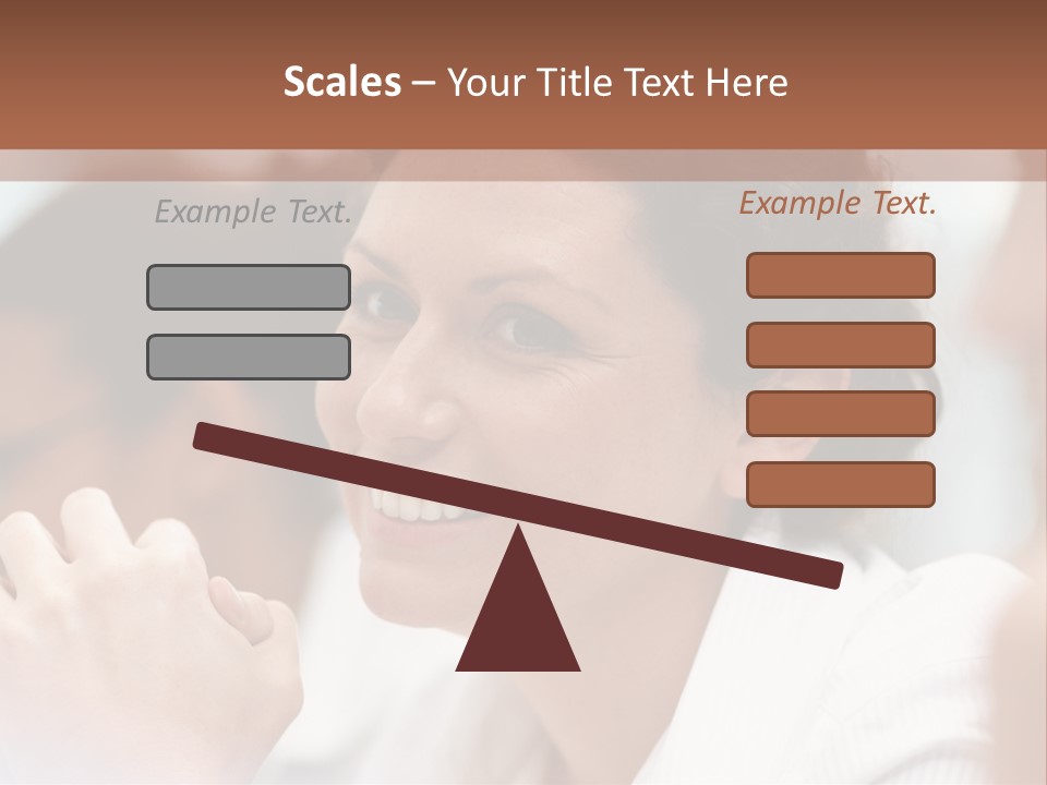 A Woman Sitting At A Table With A Smile On Her Face PowerPoint Template