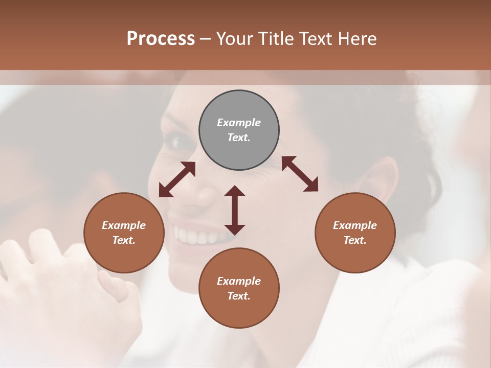 A Woman Sitting At A Table With A Smile On Her Face PowerPoint Template