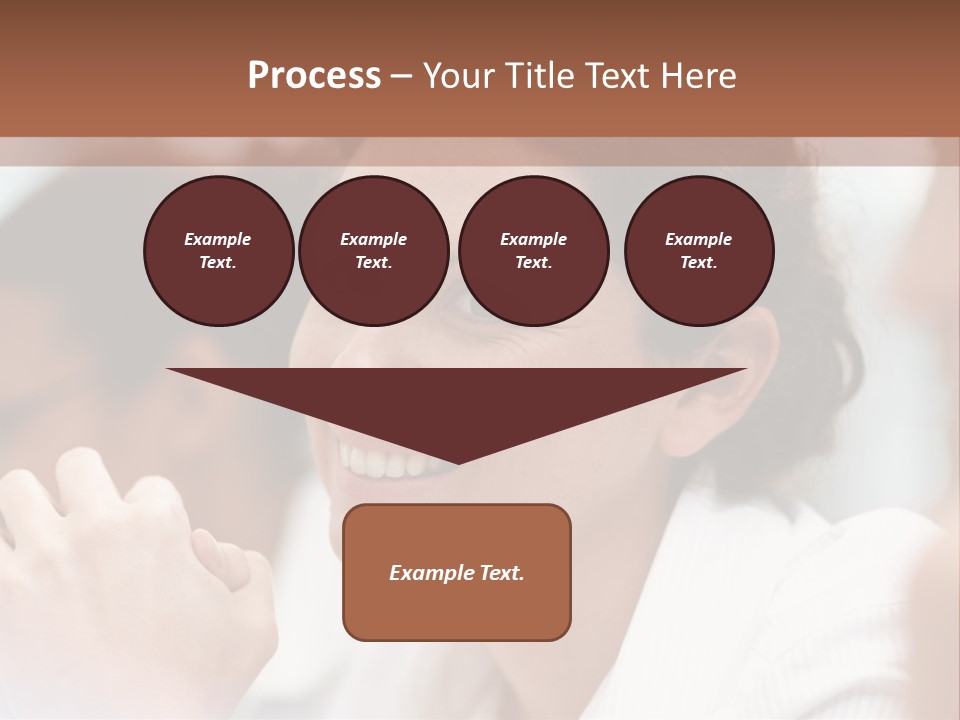 A Woman Sitting At A Table With A Smile On Her Face PowerPoint Template