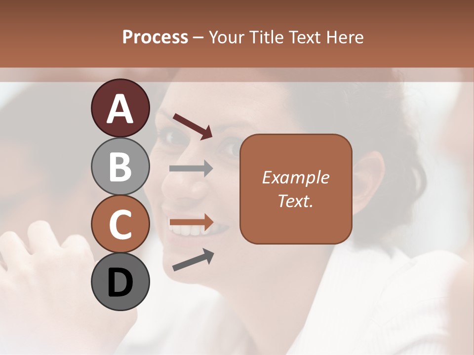 A Woman Sitting At A Table With A Smile On Her Face PowerPoint Template