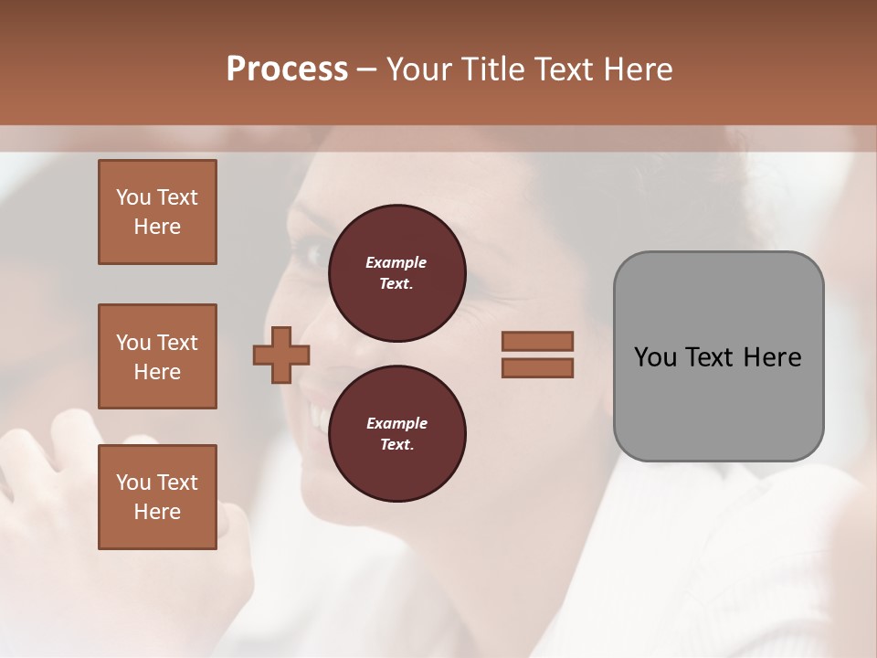 A Woman Sitting At A Table With A Smile On Her Face PowerPoint Template
