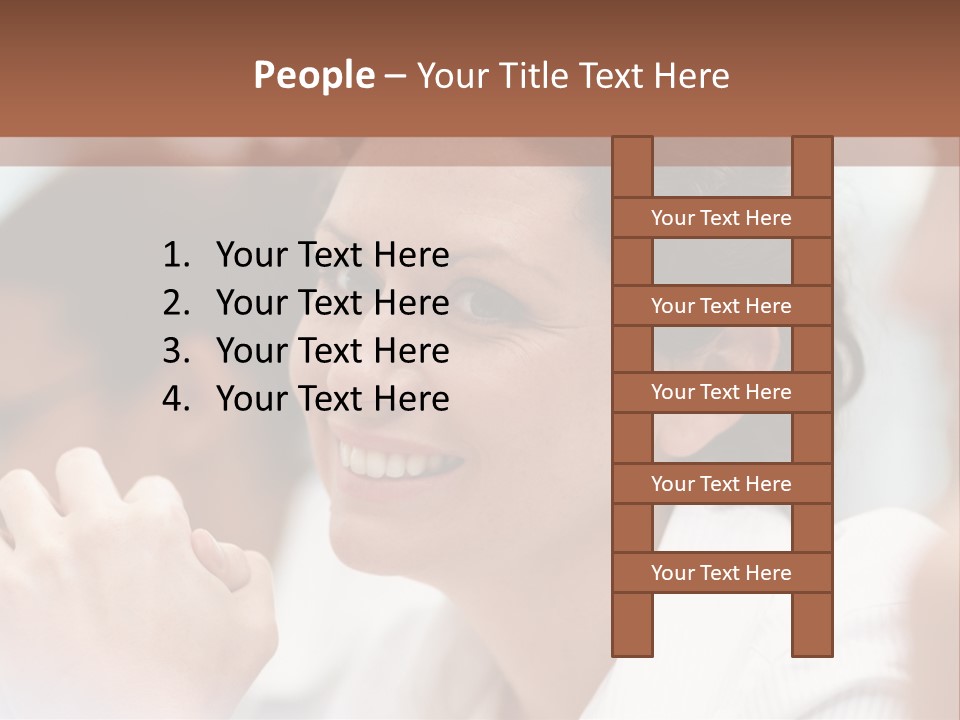 A Woman Sitting At A Table With A Smile On Her Face PowerPoint Template