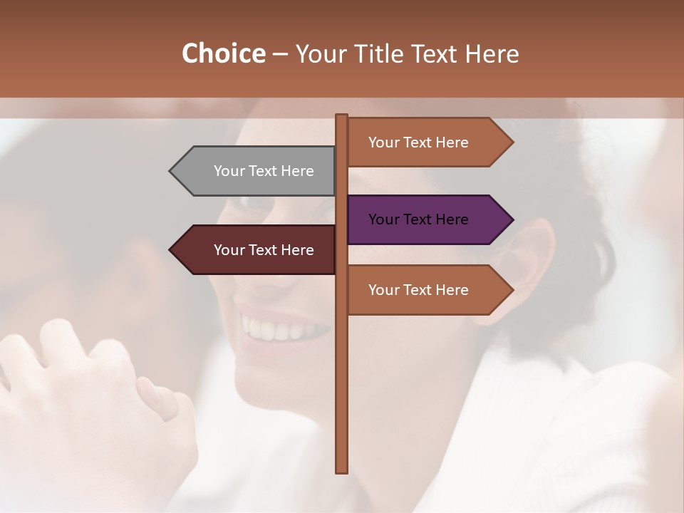 A Woman Sitting At A Table With A Smile On Her Face PowerPoint Template