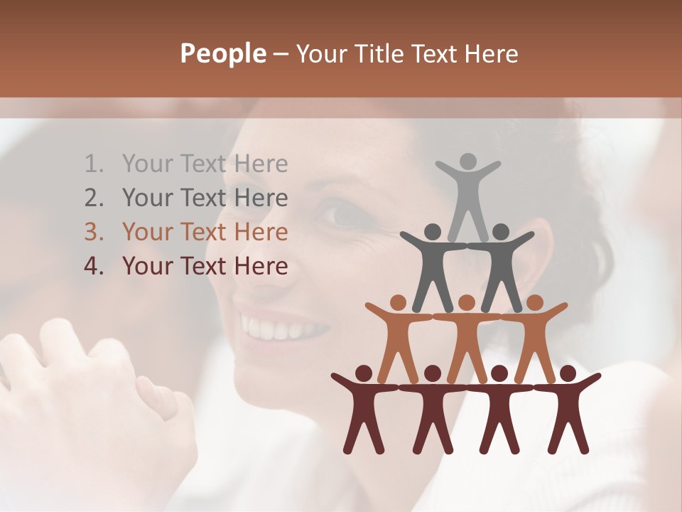 A Woman Sitting At A Table With A Smile On Her Face PowerPoint Template