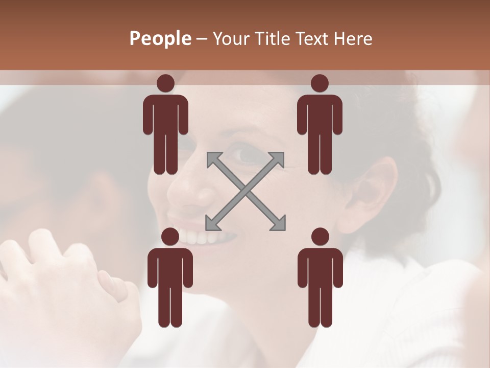 A Woman Sitting At A Table With A Smile On Her Face PowerPoint Template