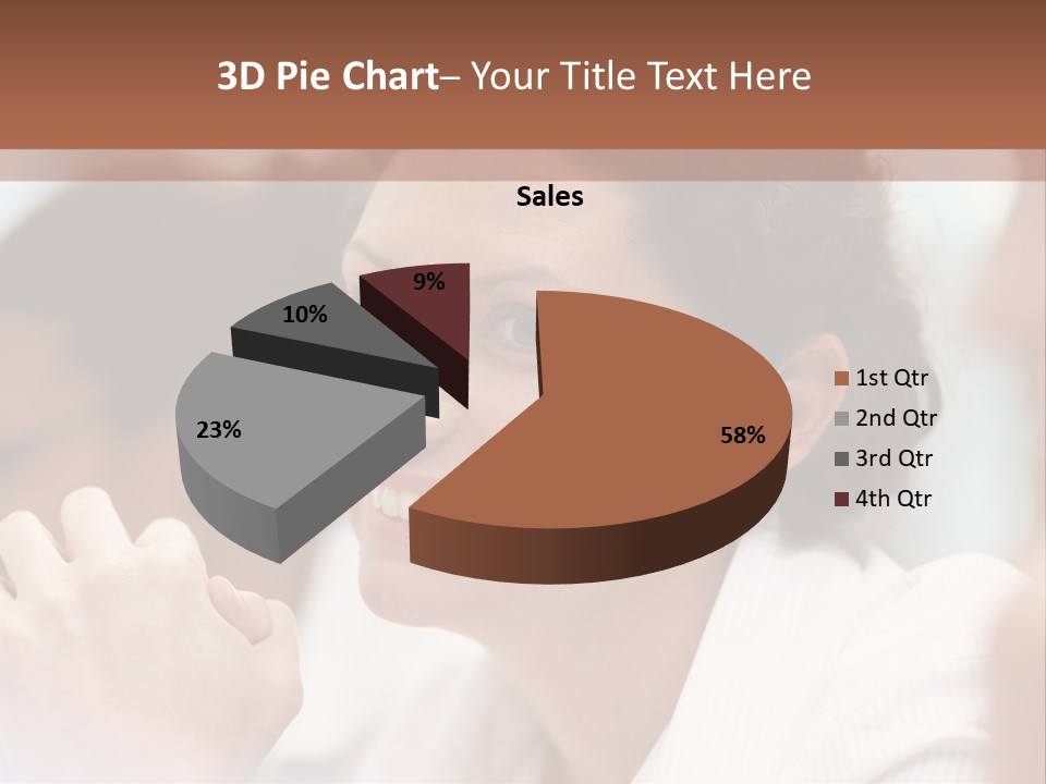 A Woman Sitting At A Table With A Smile On Her Face PowerPoint Template