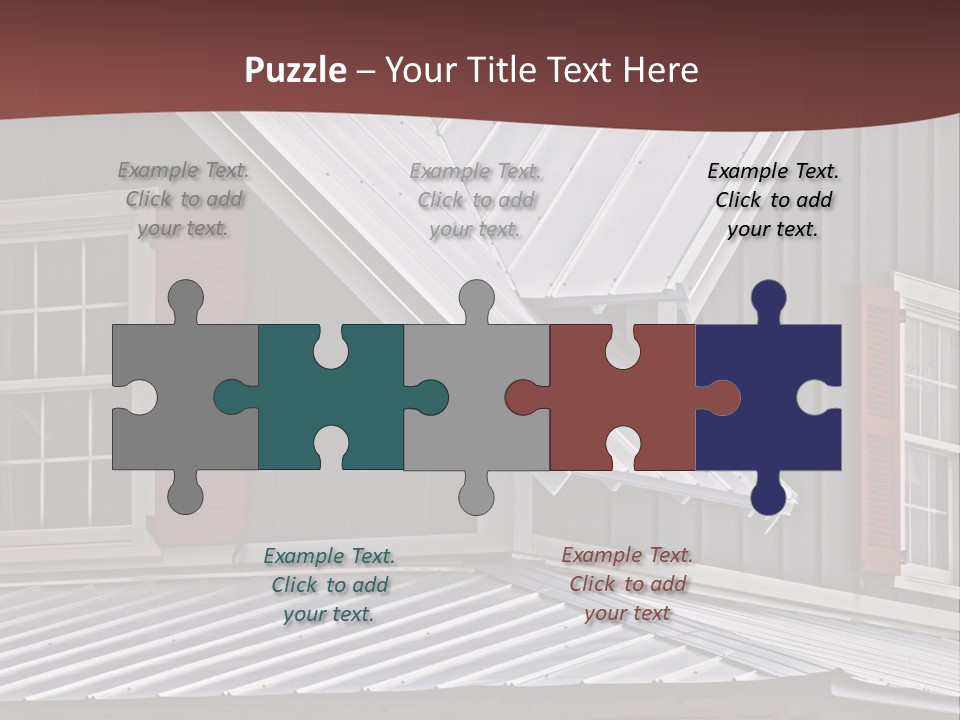 A Gray House With Red Shutters And A Metal Roof PowerPoint Template