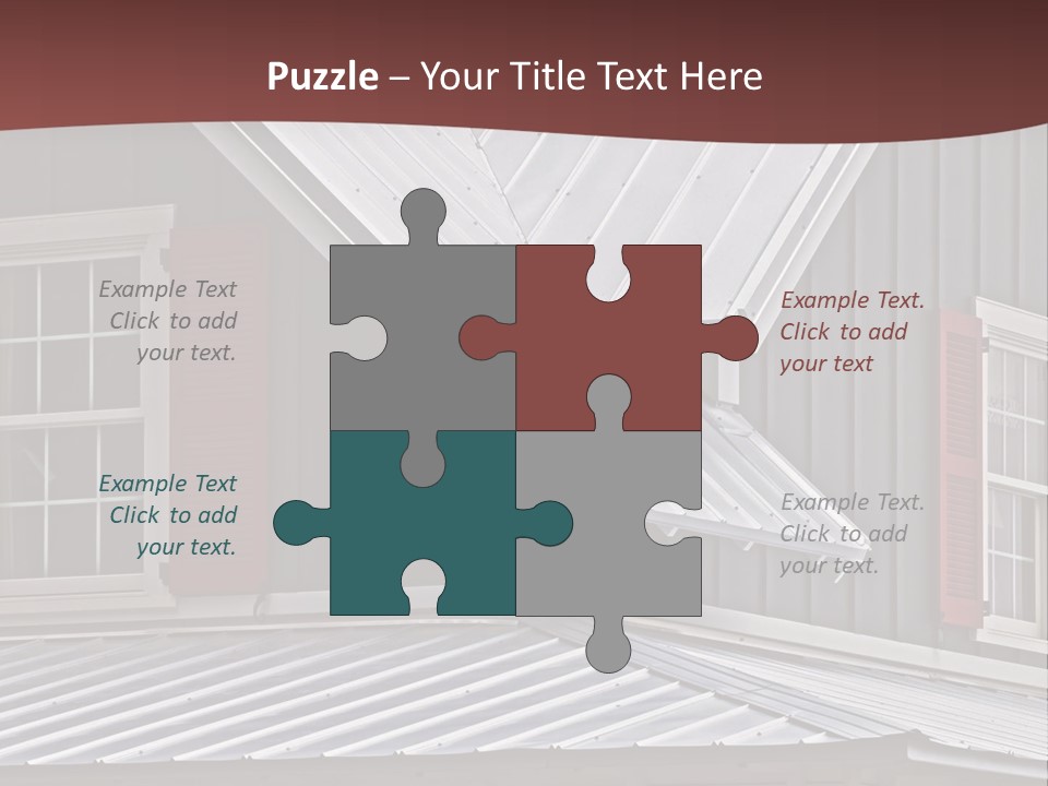 A Gray House With Red Shutters And A Metal Roof PowerPoint Template