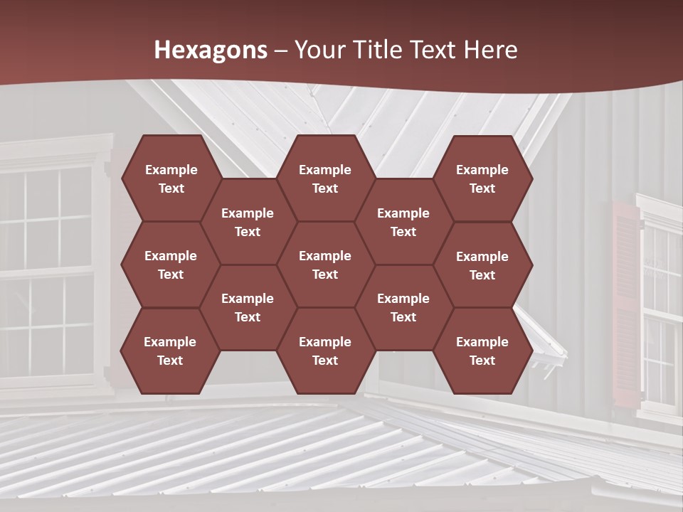 A Gray House With Red Shutters And A Metal Roof PowerPoint Template