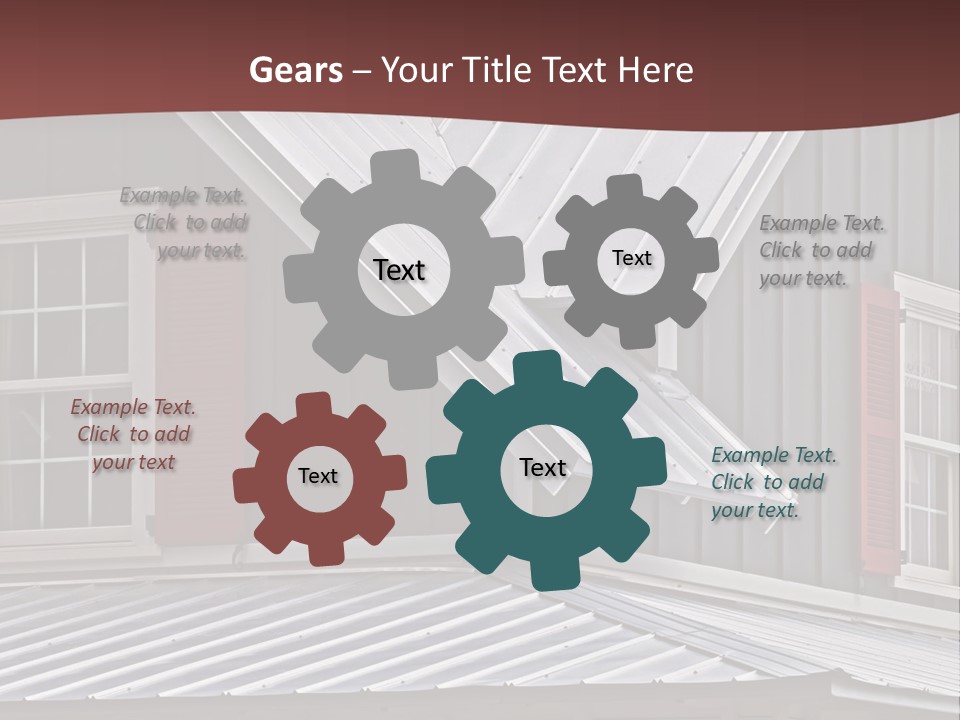 A Gray House With Red Shutters And A Metal Roof PowerPoint Template