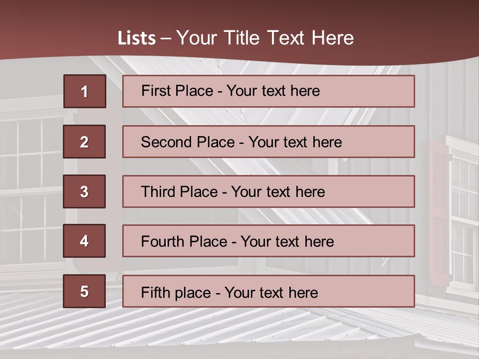 A Gray House With Red Shutters And A Metal Roof PowerPoint Template