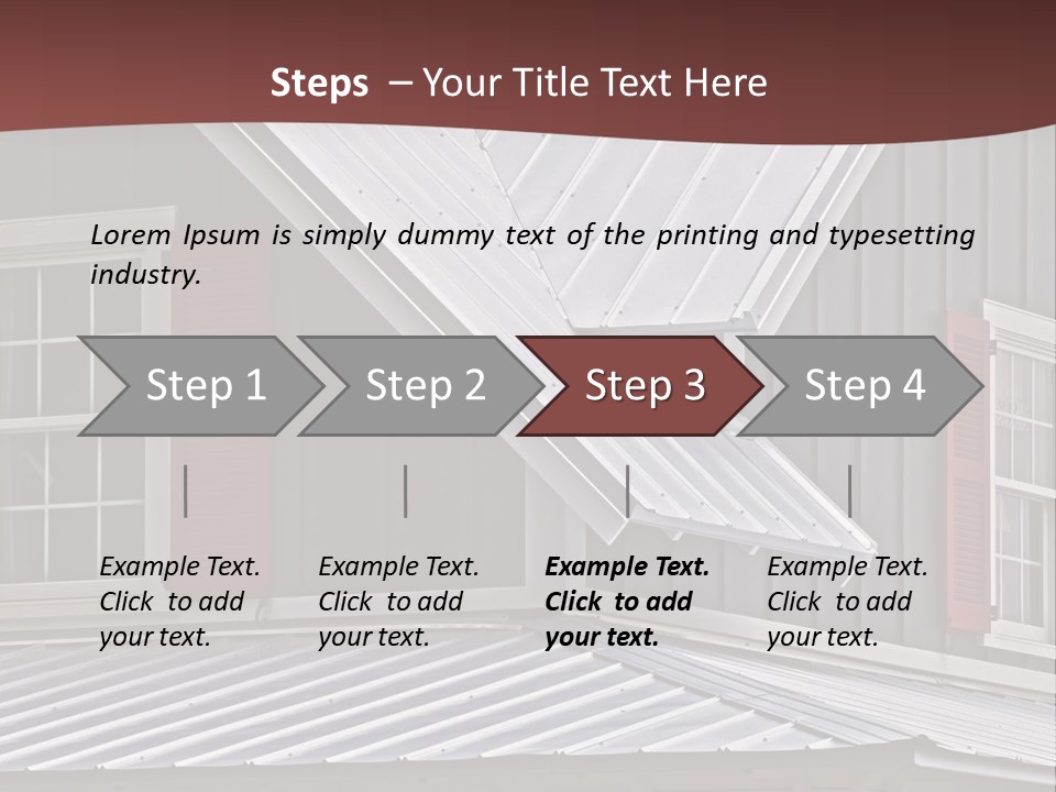 A Gray House With Red Shutters And A Metal Roof PowerPoint Template