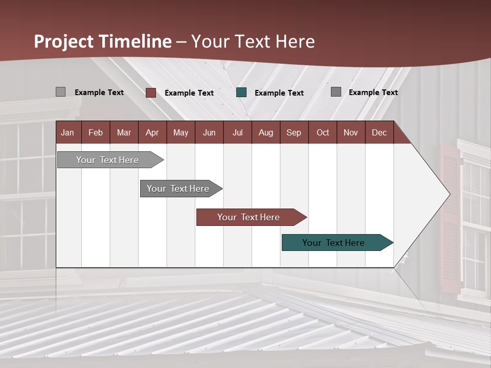 A Gray House With Red Shutters And A Metal Roof PowerPoint Template