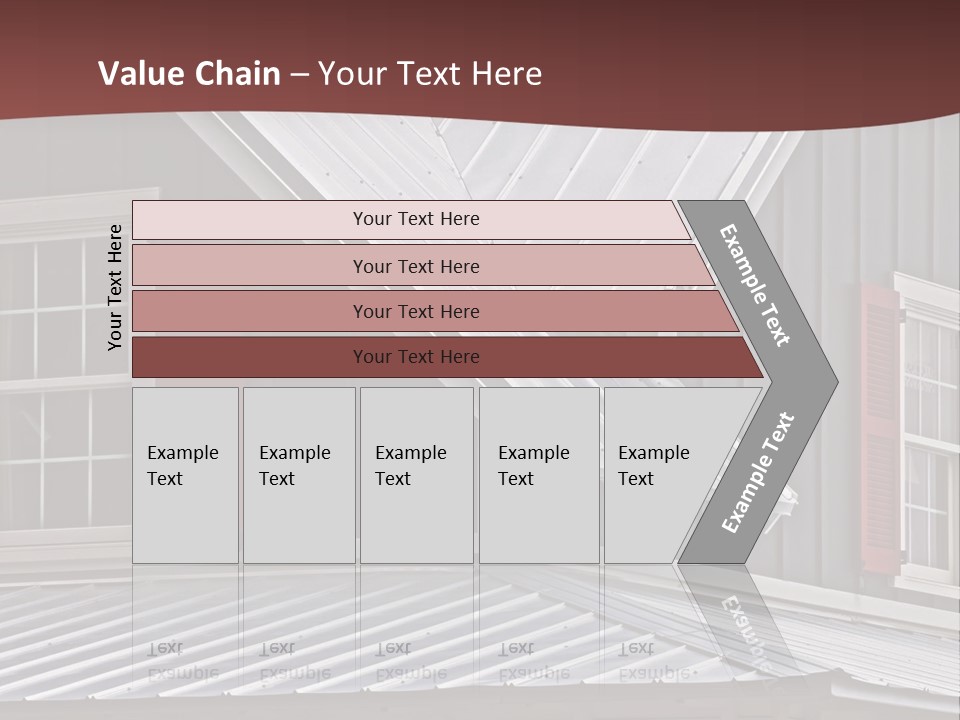 A Gray House With Red Shutters And A Metal Roof PowerPoint Template