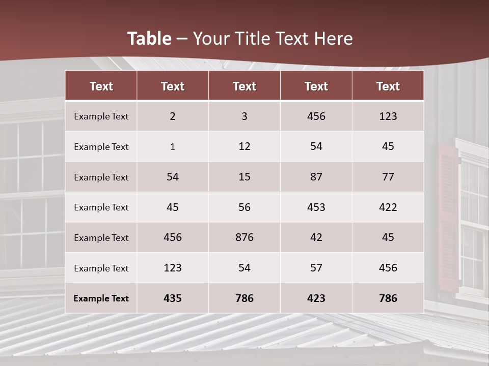 A Gray House With Red Shutters And A Metal Roof PowerPoint Template